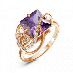Позолоченное кольцо с фианитом фиолетового цвета 103 - п