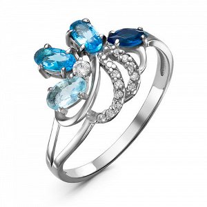 Серебряное кольцо с голубыми фианитами - 367