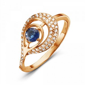 Позолоченное кольцо с синим фианитом - 516 - п