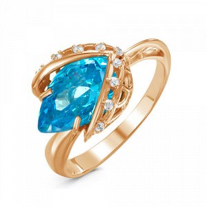 Позолоченное кольцо с фианитом голубого цвета 193 - п