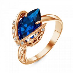 Позолоченное кольцо с фианитом синего цвета 193 - п