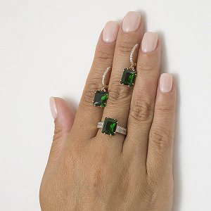 Позолоченное кольцо с зеленым фианитом - 1180 - п