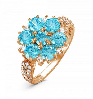 Позолоченное кольцо с фианитами голубого цвета 283 - п