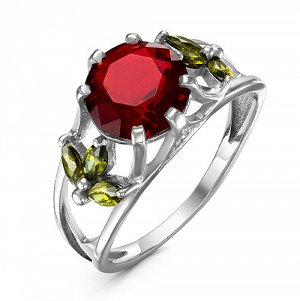 Серебряное кольцо с фианитом цвета рубин - 541