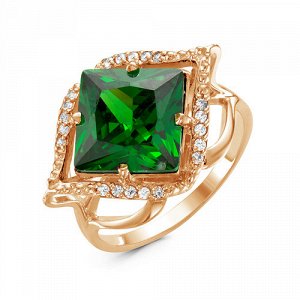 Позолоченное кольцо с фианитом зеленого цвета 018 - п