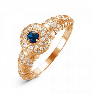 Позолоченное кольцо с фианитом синего цвета 066 - п
