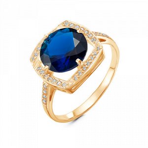 Позолоченное кольцо с фианитом цвета сапфир - 1183 - п