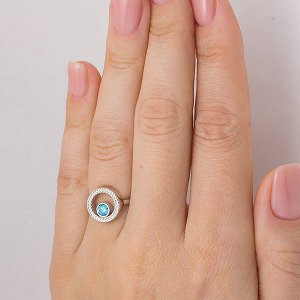 Серебряное кольцо с фианитом голубого цвета - 1013