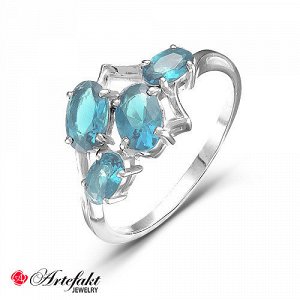 Серебряное кольцо с фианитами голубого цвета - 285