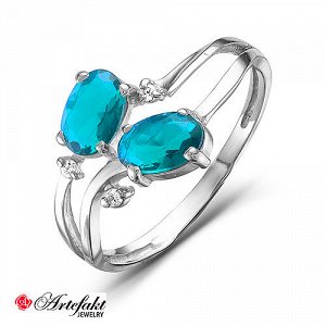 Серебряное кольцо с фианитами голубого цвета - 493