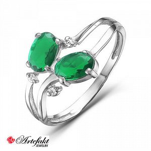 Серебряное кольцо с фианитами зеленого цвета - 493
