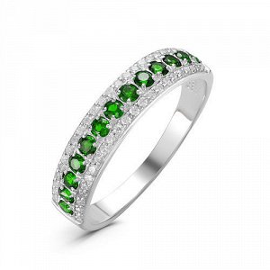 Серебряное кольцо с фианитами зеленого цвета 086