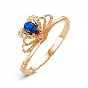 Позолоченное кольцо с фианитом синего цвета 030 - п