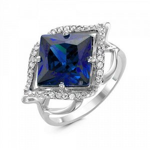 Серебряное кольцо с фианитом синего цвета 018