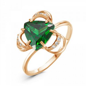Позолоченное кольцо с фианитом зеленого цвета - 017 - п