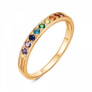Позолоченное кольцо с разноцветными  фианитами "Радуга" - 1133 - п