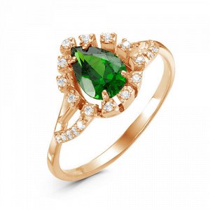 Позолоченное кольцо с фианитом зеленого цвета 021 - п