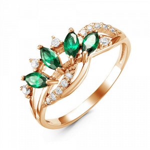 Позолоченное кольцо с фианитами зеленого цвета 004 - п