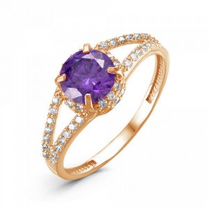 Позолоченное кольцо с фианитом фиолетового цвета 191 - п