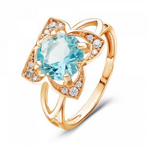 Позолоченное кольцо с голубым фианитом 542 - п