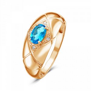 Позолоченное кольцо с голубым фианитом - 586 - п