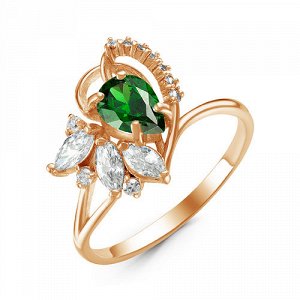 Позолоченное кольцо с фианитом зеленого цвета 328 - п