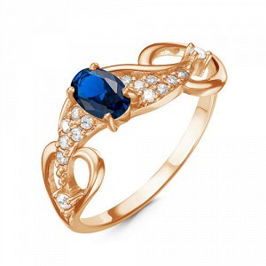 Позолоченное кольцо с фианитом синего цвета 006 - п