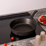 Глубокая сковорода с антипригарным мраморным покрытием GRANITE, 26x6.5 см - идеальный помощник на кухне!, 1 шт.