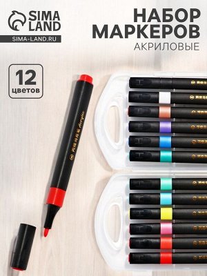 Набор акриловых маркеров 12 цветов, для рисования, в пластиковом пенале