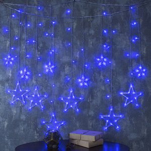Гирлянда «Бахрома» 2.4 x 0.9 м с насадками «Звёзды», IP20, прозрачная нить, 138 LED, свечение синее, 8 режимов, 220 В