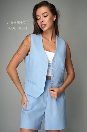 Женский льняной костюм жилет с шортами Happyfox