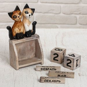 Вечный календарь «Кошечки», 11x6x22 см, дерево