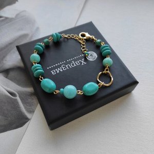 Браслет из турквинита цвета бирюзы, хризоколла и кальцита