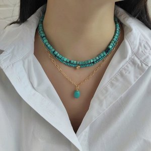 Сет украшений из хризоколла и турквинита цвета бирюзы
