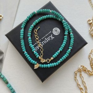 Сет украшений из хризоколла и турквинита цвета бирюзы