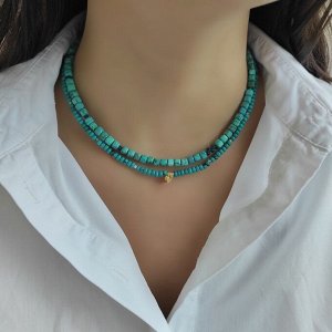 Сет украшений из хризоколла и турквинита цвета бирюзы
