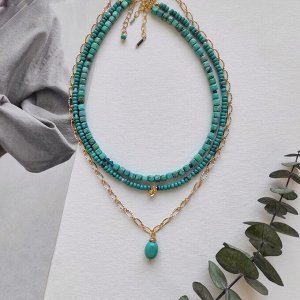 Сет украшений из хризоколла и турквинита цвета бирюзы