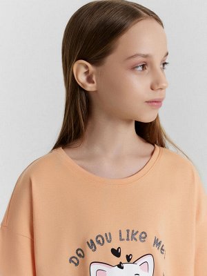 Сорочка ночная для девочек оранжевая с принтом и надписью Do you like me? Yes