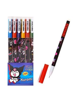 Набор гелевых ручек 6 цветов Kuromi, игольчатый узел 0.5 мм, со стираемыми чернилами