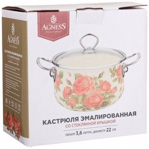 Эмалированная кастрюля с стеклянной крышкой "Секретные ингредиенты", 3.6 л, 22x13 см - идеальный помощник на кухне, 1 шт.