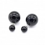 Серьги двусторонние шарики 8мм, 16мм цв.черный, 5,3г