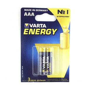 Батарейка щелочная Varta Energy, AAA (LR03), 1.5В, 2 шт, арт. 4008496770335