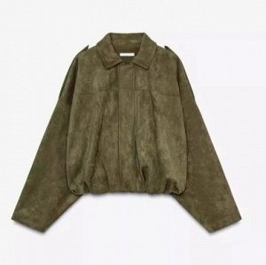 БОМБЕР ИЗ ИСКУССТВЕННОЙ ЗАМШИ арт. 4344155, зеленый хаки