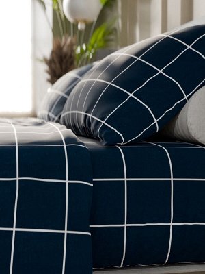 Постельное бельё Этель 2 сп «Клетка», синее, 175x215, 200x220, 50x70-2 штуки, бязь, 125 г/м²