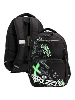 Рюкзак школьный, 39x28x20 см, Grizzly, эргономичная спинка, отделение для ноутбука, чёрный, RB-554-7_2