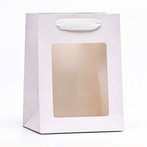 Пакет подарочный, с окном, 20x15x10 см, белый