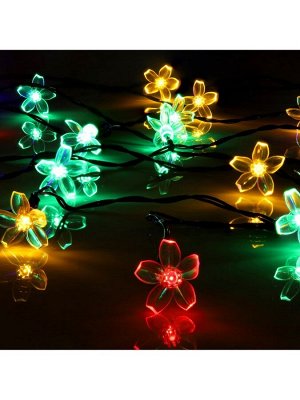 Гирлянда «Нить», 4.5 м, уличная, с насадками «Ромашка», IP44, 30 LED, 2 режима, солнечная батарея, тёмная нить, свечение мульти