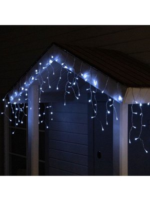 Гирлянда «Бахрома», 3?0.6 м, IP44, 114 LED, 8 режимов, солнечная батарея, прозрачная нить, свечение белое