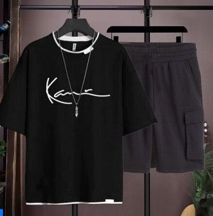 Костюм трикотажный: футболка + шорты, черный