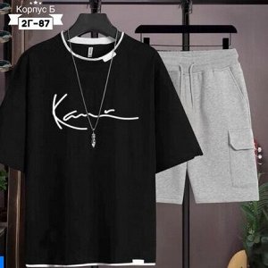 Костюм трикотажный: футболка + шорты, черный-серый